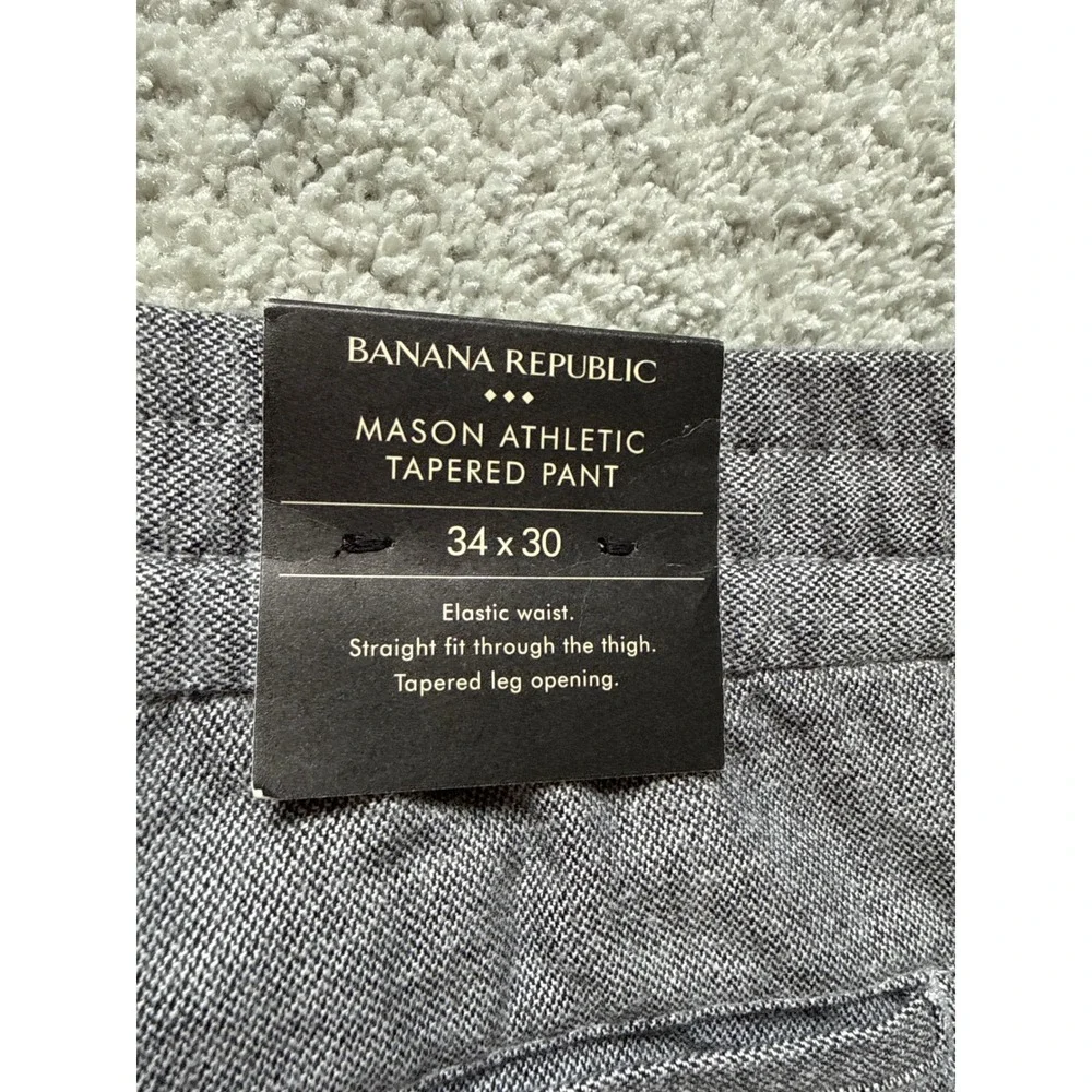 Banana Republic Mason‎ Athletic Tapered Pants Mens 34x30 Grey Elastic Waist NEW